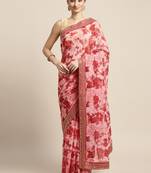 Red Embroidered Georgette Saree With Blouse