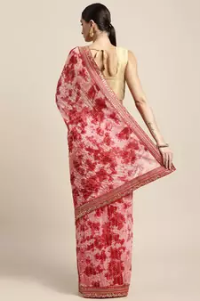 Red Embroidered Georgette Saree With Blouse