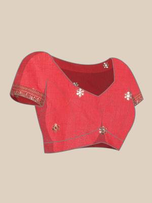 Red Embroidered Georgette Saree With Blouse 5