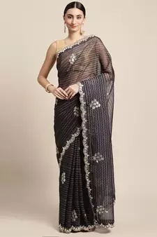 Black embroidered organza saree with blouse