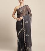Black embroidered organza saree with blouse