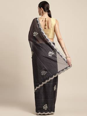 Black embroidered organza saree with blouse 2