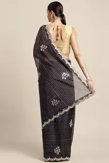 Black embroidered organza saree with blouse
