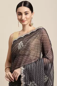 Black embroidered organza saree with blouse