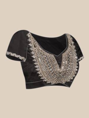 Black embroidered organza saree with blouse 5