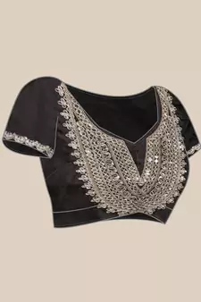 Black embroidered organza saree with blouse
