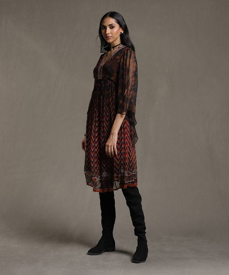 Black Printed Dress by RITU KUMAR