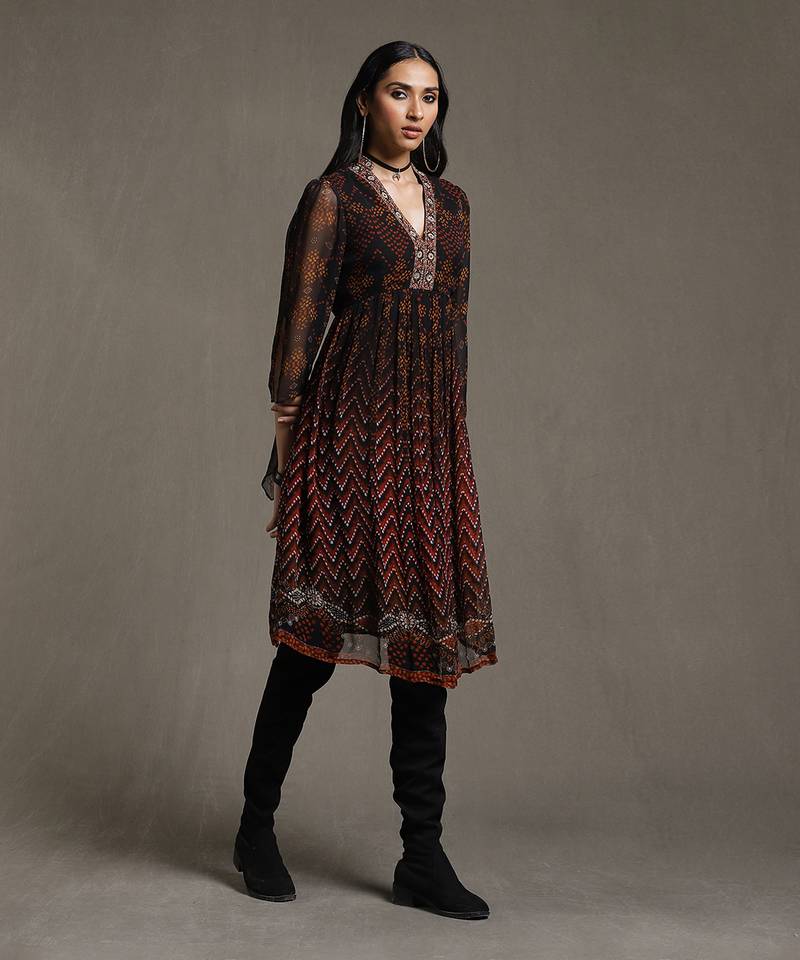 Black Printed Dress by RITU KUMAR
