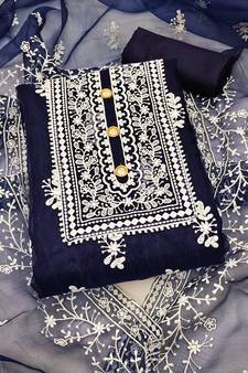 Navy-Blue Embroidered Organza Salwar