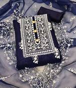 Navy-Blue Embroidered Organza Salwar