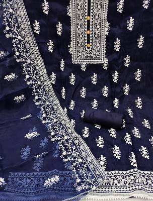 Navy-Blue Embroidered Organza Salwar 2