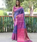Royal Blue Woven silk blend Blend Saree With Blouse