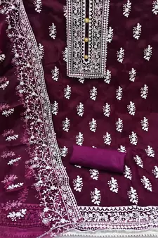 Wine Embroidered Organza Salwar
