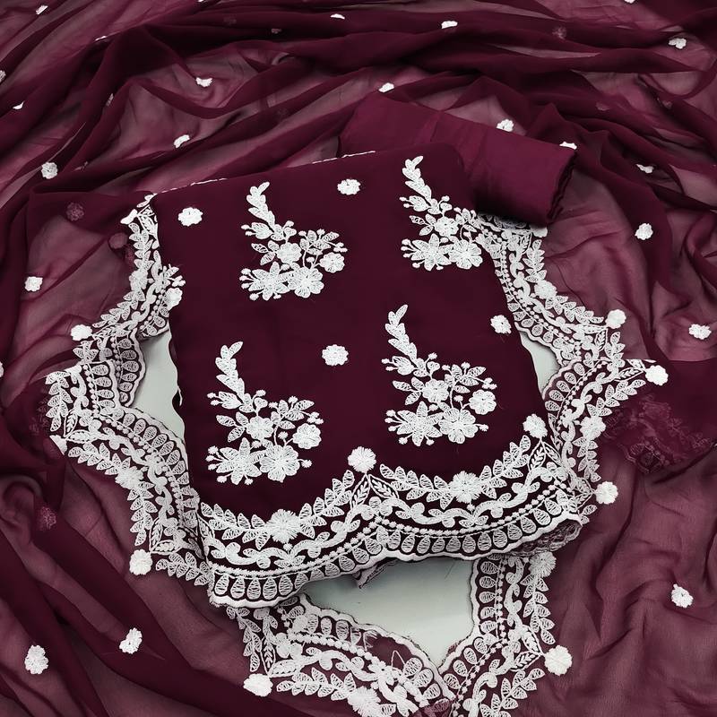 Wine embroidered georgette salwar