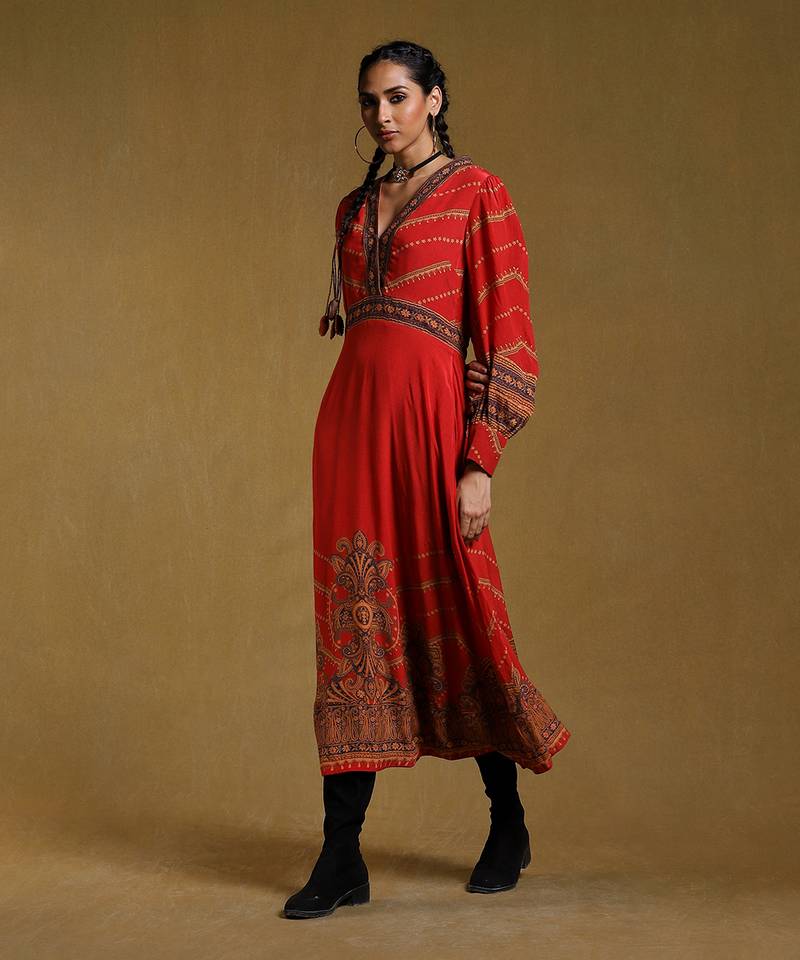 Red Printed Dress by RITU KUMAR