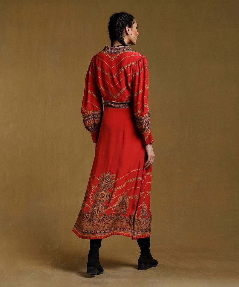 Red Printed Dress by RITU KUMAR
