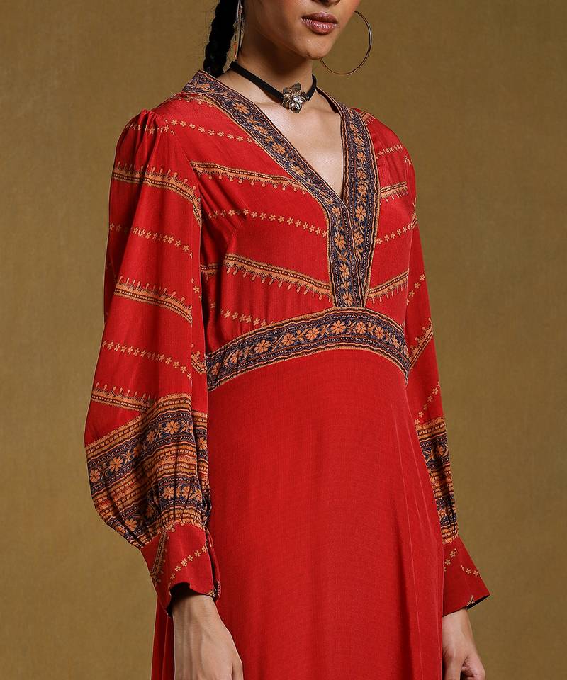 Red Printed Dress by RITU KUMAR