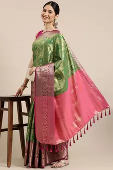 Green woven silk saree with blouse