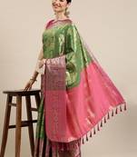 Green woven silk saree with blouse