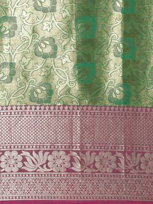 Green woven silk blend saree with blouse 4