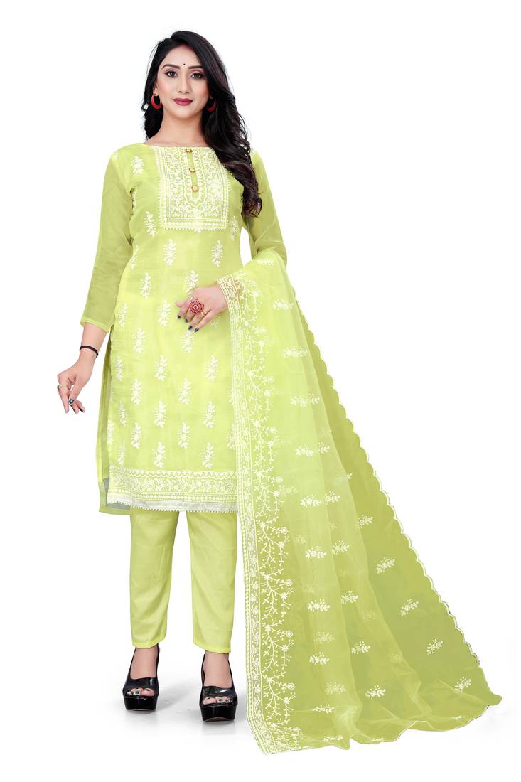 Lime embroidered organza salwar