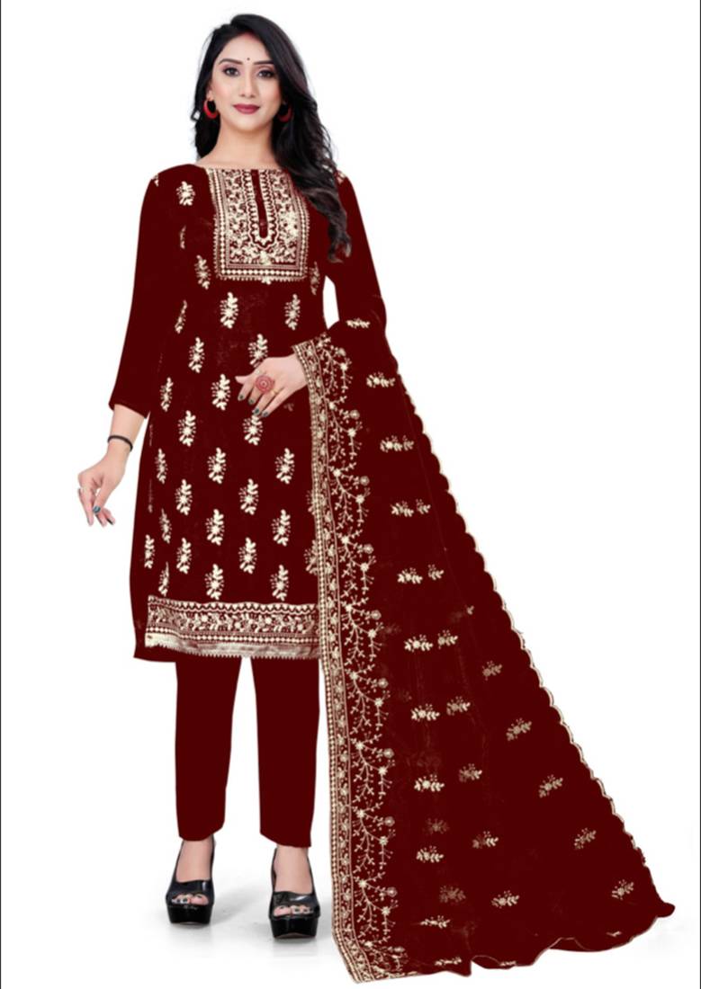 Maroon embroidered organza salwar