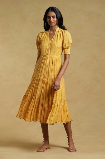 Yellow Textured Dress by RITU KUMAR