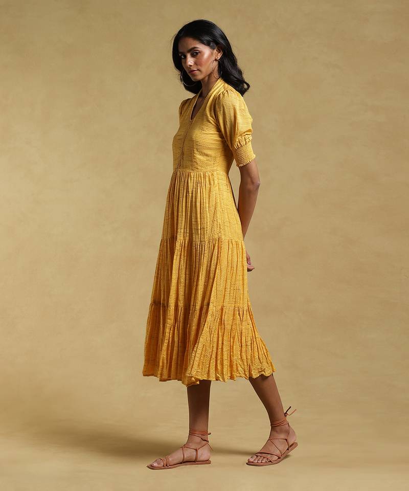 Yellow Textured Dress by RITU KUMAR
