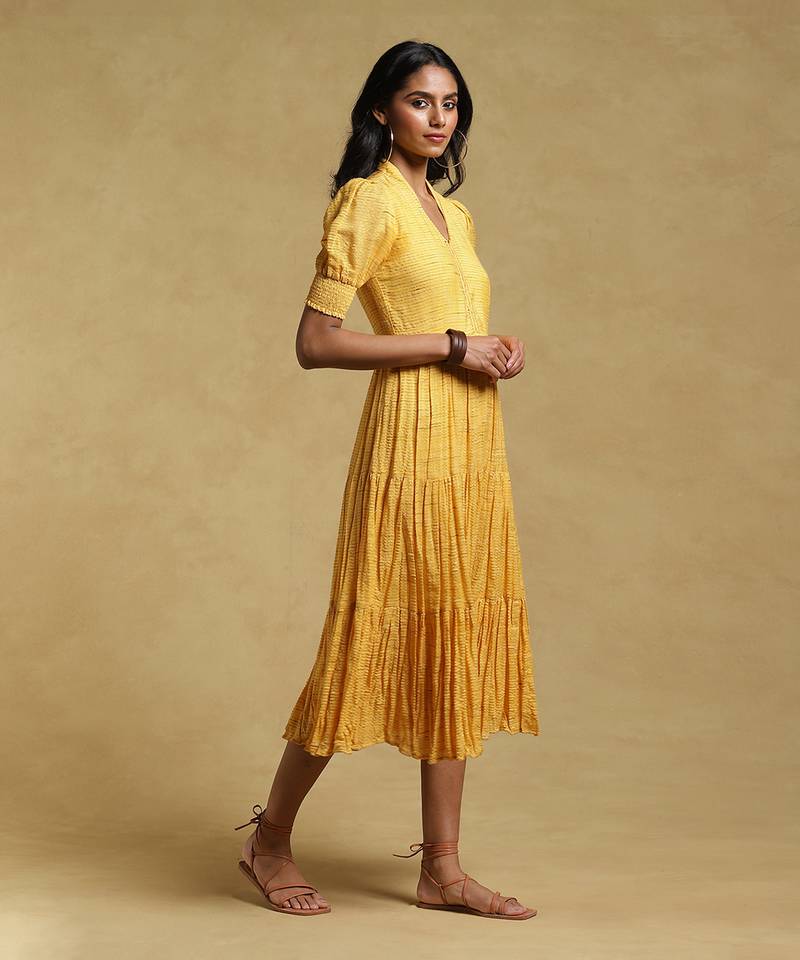 Yellow Textured Dress by RITU KUMAR