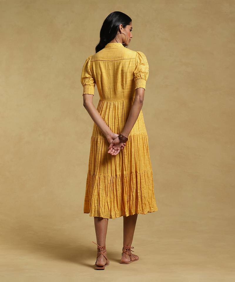 Yellow Textured Dress by RITU KUMAR