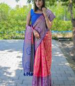 Rani Pink Woven silk blend Blend Saree With Blouse