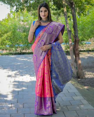 Rani Pink Woven silk blend Blend Saree With Blouse 2