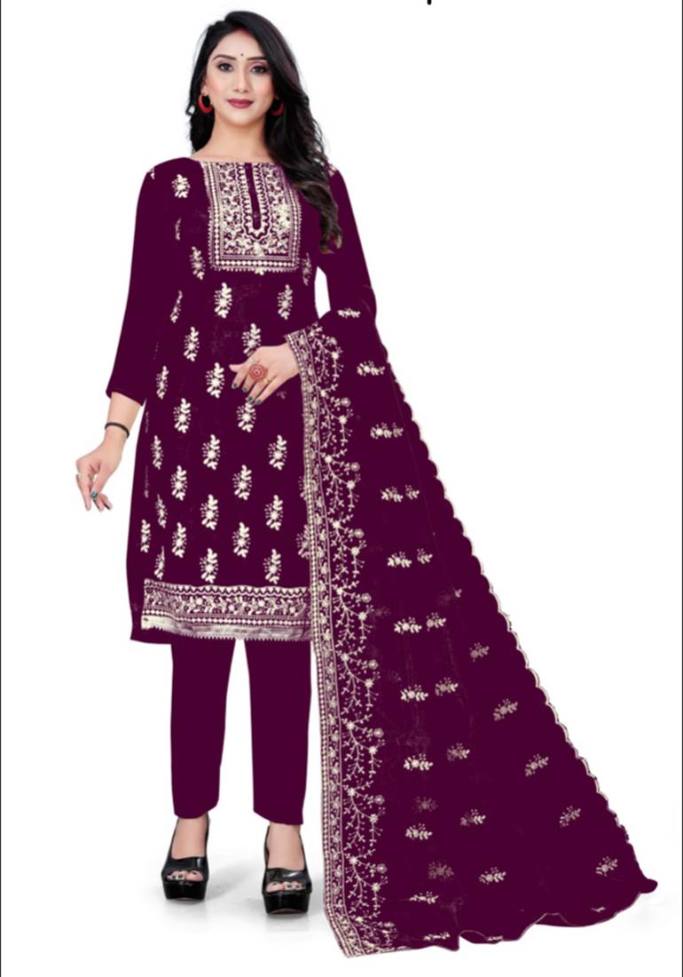 Wine embroidered organza salwar