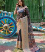 Grey Woven Organza Saree With Blouse
