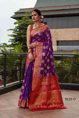 Purple Woven silk blend Blend Saree With Blouse 1