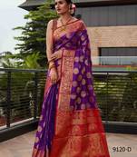 Purple Woven silk blend Blend Saree With Blouse