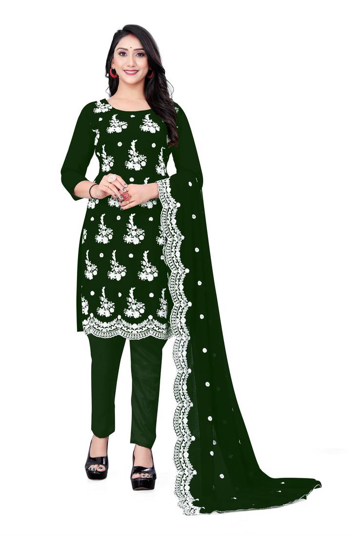 Green embroidered georgette salwar