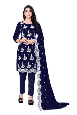 Navy-blue embroidered georgette salwar 1