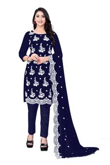 Navy-blue embroidered georgette salwar