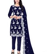 Navy-blue embroidered georgette salwar