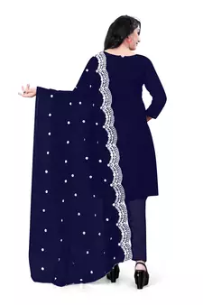 Navy-blue embroidered georgette salwar