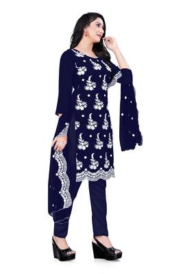 Navy-blue embroidered georgette salwar 3