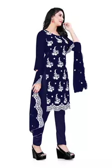 Navy-blue embroidered georgette salwar