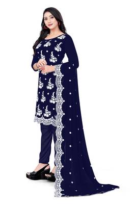 Navy-blue embroidered georgette salwar 4
