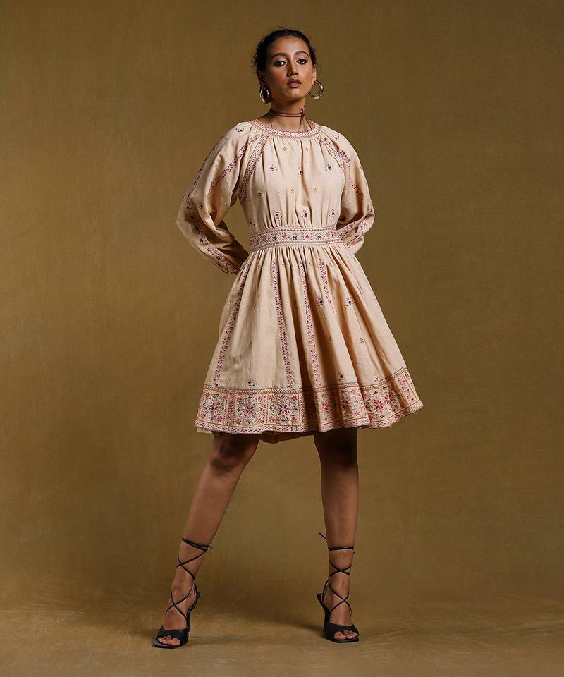 RITU KUMAR Beige Embroidered Short Dress