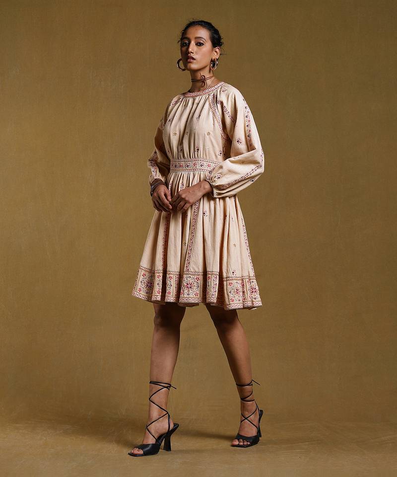 RITU KUMAR Beige Embroidered Short Dress