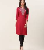 Maroon embroidered rayon ethnic-kurtis