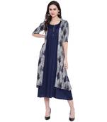 Navy-blue printed rayon ethnic-kurtis