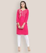 Pink embroidered rayon ethnic-kurtis