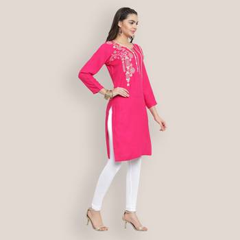 Pink embroidered rayon ethnic-kurtis 3